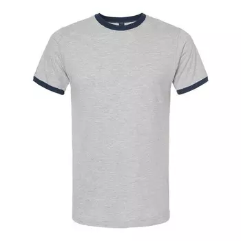 Футболка унисекс из тонкого джерси Tultex Ringer, цвет Heather Grey And Navy