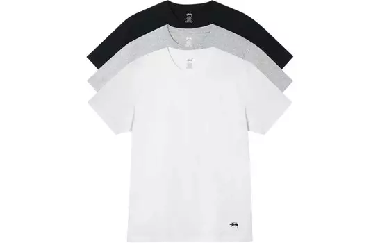 Футболка унисекс, комплект из 3 шт., черный + белый + серый Stussy, серый