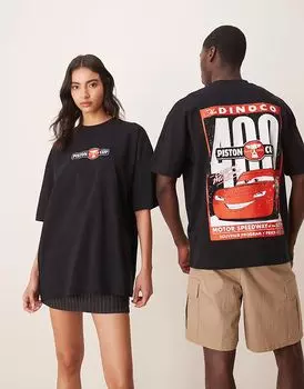 Футболка унисекс оверсайз ASOS DESIGN Disney Pixar с принтом Тачек Молнии Маккуина черного цвета