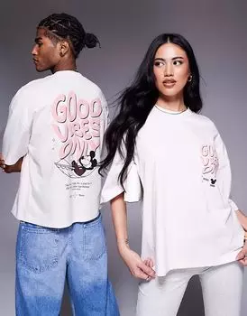 Футболка унисекс оверсайз ASOS DESIGN Disney с принтом Микки Мауса белого цвета