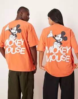 Футболка унисекс оверсайз ASOS DESIGN Disney с принтом Микки Мауса в выцветшем оранжевом цвете