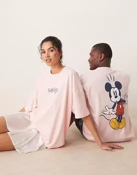 Футболка унисекс оверсайз ASOS DESIGN Disney с принтом Микки Мауса светло-розового цвета