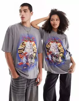 Футболка унисекс оверсайз ASOS DESIGN с логотипом Yu Gi Oh в сером цвете