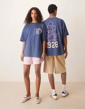 Футболка унисекс оверсайз ASOS DESIGN с принтом Микки Мауса темно-синего цвета