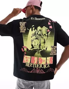 Футболка унисекс оверсайз на Хэллоуин с принтом Beetlejuice черного цвета ASOS DESIGN