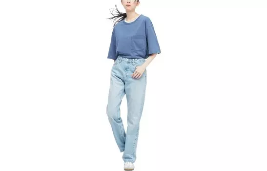 Футболка унисекс пудрово-голубая Uniqlo, розовый/голубой