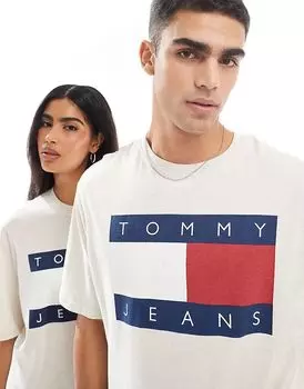 Футболка унисекс с большим логотипом флага в цвете «кремовый» Tommy Jeans