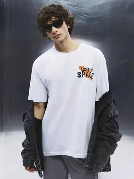 Футболка унисекс с круглым вырезом и принтом с короткими рукавами 14-18, оптический белый