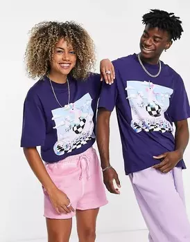 Футболка унисекс с принтом единорога COLLUSION, темно-синий