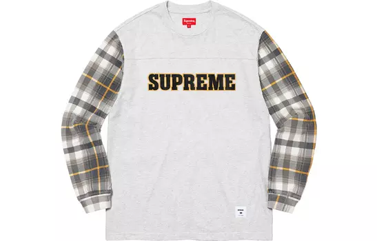 Футболка Supreme Plaid Sleeve, черный / серый