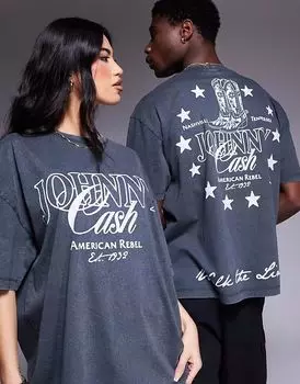 Футболка унисекс свободного кроя ASOS DESIGN черного цвета с принтом Джонни Кэша