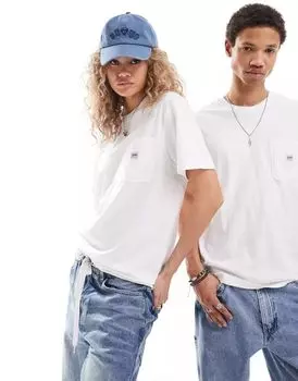 Футболка унисекс свободного кроя Lee Workwear с логотипом и карманом цвета экрю