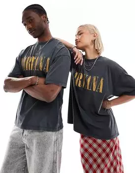 Футболка унисекс свободного покроя с принтом группы Nirvana черного цвета ASOS DESIGN