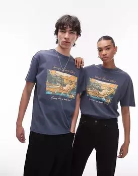 Футболка унисекс Tommy Jeans с принтом пляжного клуба в темно-синем цвете