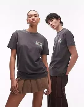 Футболка унисекс Tommy Jeans с тропическим принтом на спине черного цвета