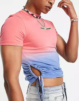 Футболка унисекс в винтажном стиле с принтом логотипа COLLUSION цвета омбре тай-дай