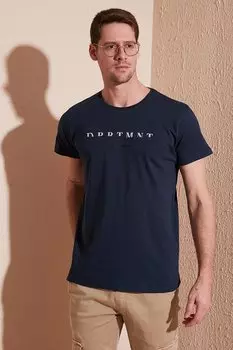 Футболка узкого кроя из 100 % хлопка с круглым вырезом с принтом 541DPRTMINT Buratti, темно-синий