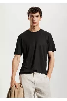 Футболка узкого кроя из 100% льна Mango, черный