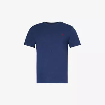 Футболка узкого кроя из хлопкового джерси с вышитым логотипом Polo Ralph Lauren, темно-синий