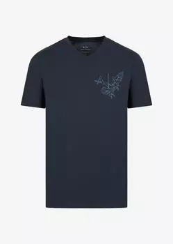 Футболка узкого кроя из органического джерси с логотипом и орлом Armani Exchange, синий