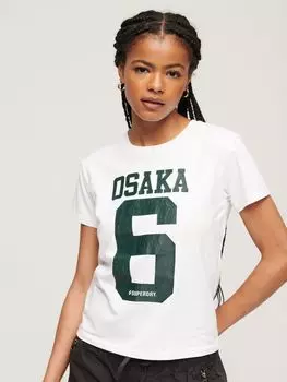 Футболка узкого кроя с короткими рукавами и графикой Osaka Superdry, ярко-белый/зеленый
