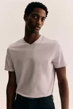 Футболка узкого кроя с v-образным вырезом H&M, розовый