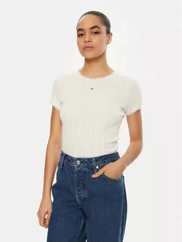 Футболка узкого кроя Tommy Jeans, экрю
