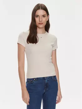 Футболка узкого кроя Tommy Jeans, бежевый