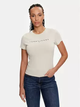 Футболка узкого кроя Tommy Jeans, бежевый