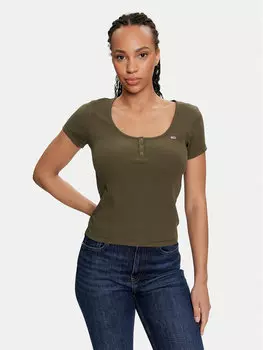 Футболка узкого кроя Tommy Jeans, хаки