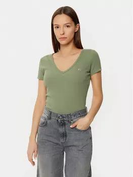 Футболка узкого кроя Tommy Jeans, зеленый