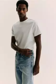 Футболка узкого кроя в рубчик H&M, белый