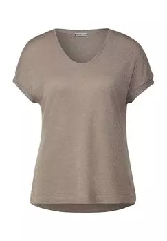 Футболка, V-образный вырез, с мерцающим эффектом для женщин Street One, цвет Safari Beige