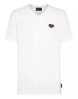 Футболка V-образный вырез SS камни Philipp Plein No Limit$, белый