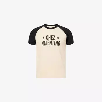 Футболка Valentino Garavani Chez Valentino Print с круглым вырезом, кремовый / черный