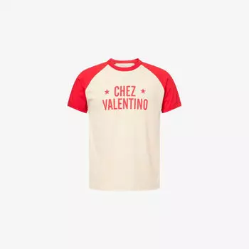 Футболка Valentino Garavani Chez Valentino Print с круглым вырезом, кремовый / красный