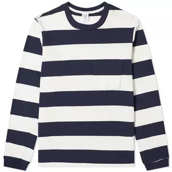 Футболка Velva Sheen с длинными рукавами и широкой полоской, белый/темно-синий