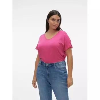 Футболка Vero Moda Aya Curve Short Sleeve V Neck, розовый