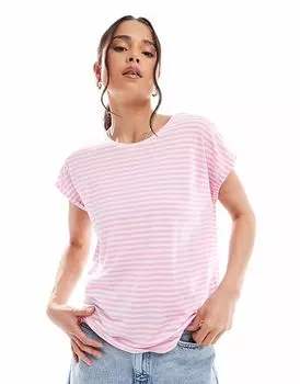 Футболка Vero Moda oversize в полоску розового цвета