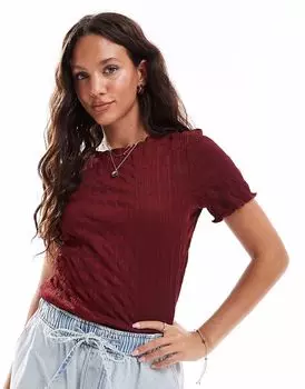 Футболка Vero Moda с коротким рукавом, фактурная, бордового цвета