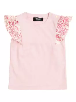 Футболка Versace Kids Underwater Barocco ruffled-sleeve top, розовый