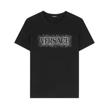Футболка Versace Logo Embellished T-Shirt Black/Crystal, черный