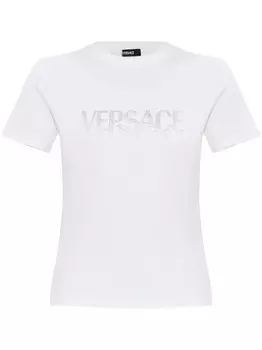 Футболка Versace, украшенная кристаллами, белый
