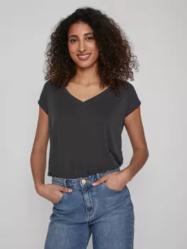 Футболка Vila Basic V Neck Oberteil VIMODALA, черный