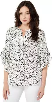 Футболка Vince Camuto Flutter Sleeve Pin Tuck Front Animal Etch Henley, цвет New Ivory