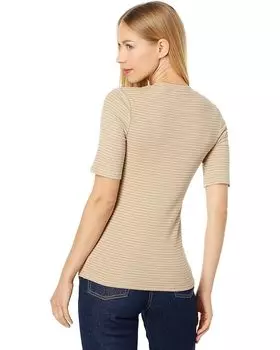 Футболка Vince Rib Stripe Elbow Sleeve Crew Tee, цвет Pale Nut/Blanc