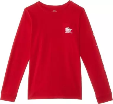 Футболка Vineyard Vines Glitter Santa Long Sleeve Tee, цвет Red Velvet