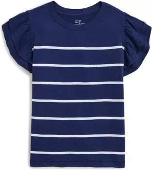 Футболка Vineyard Vines Striped Flutter Sleeve Surf Tee, цвет Engineered Valentine Breton Stripe/Deep Bay/White Cap