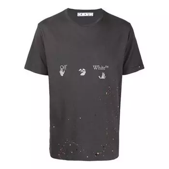 Футболка vintage paint splatter short-sleeve tee 'magnet white' Off-White, серый