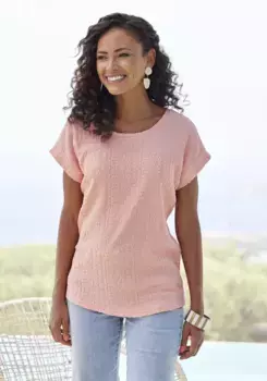 Футболка Vivance, рубашка с модным жаккардовым узором, цвет Peach